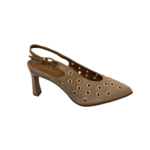slingback in camoscio, borchie frontali, allacciatura posteriore, tacco 75mm